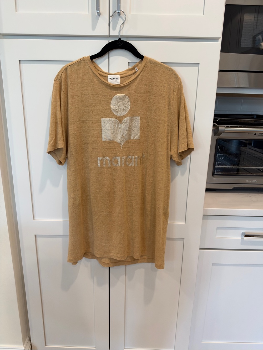 Isabel Marant Tan Short-Sleeve Logo Tee with metallic Graphic